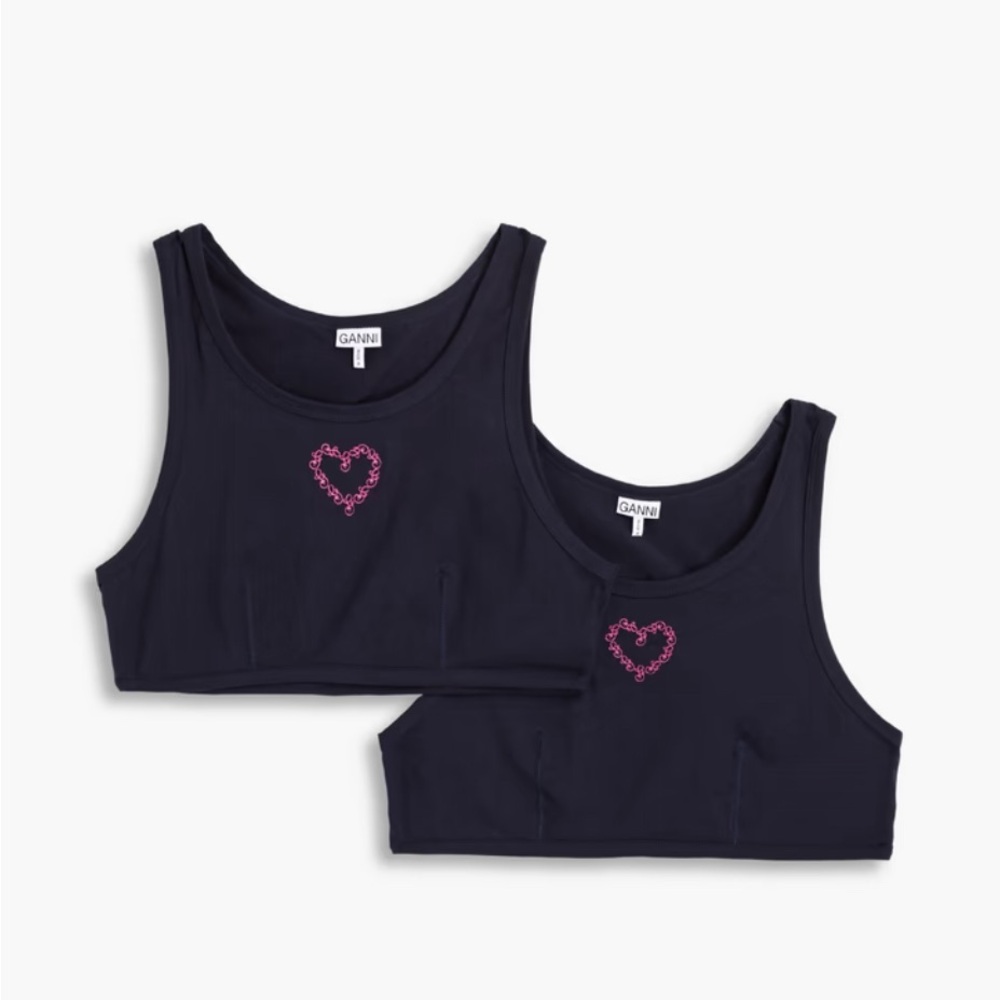 GANNI
Set of two embroidered stretch-cotton jersey bralet